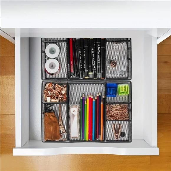metal mesh desk drawer organizer adjustable office storage tray home drawer bin - Picture 6 of 7